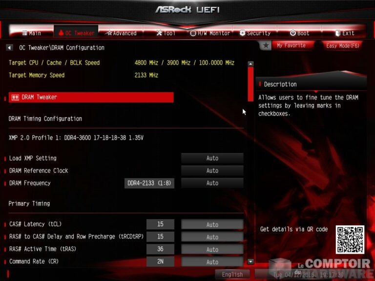 Ici on configure la RAM