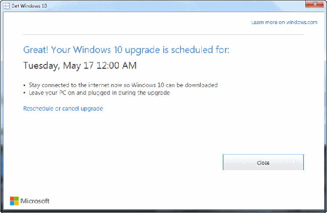 windows 10 maj plannifie