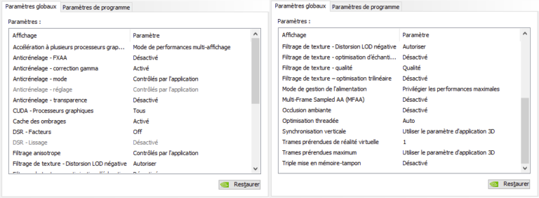réglages pilotes NVIDIA