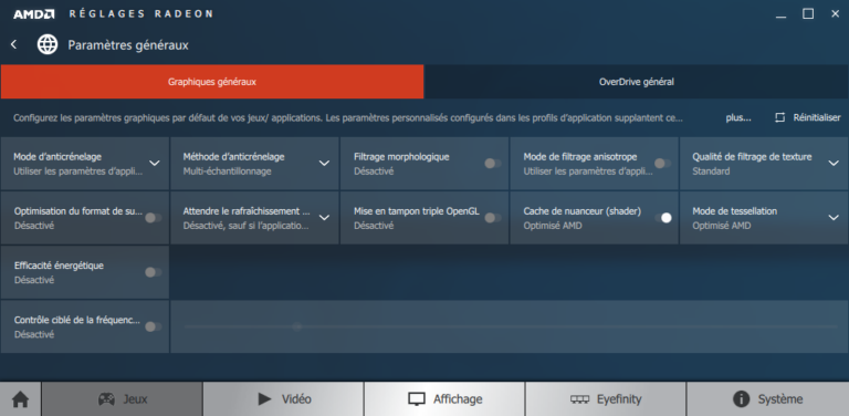 réglages pilotes AMD