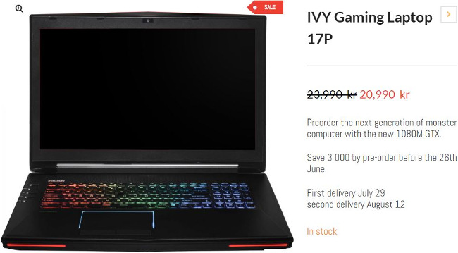 ivy gaming laptop 17p gtx 1080m
