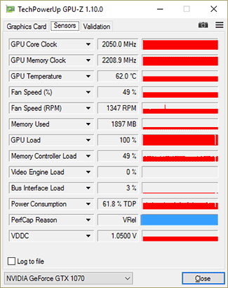 GPU-Z KFA² GTX 1070 Hall Of Fame : Overclocking