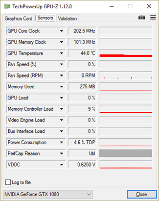 GPU-Z KFA² GTX 1080 EXOC Sniper : fréquences au repos