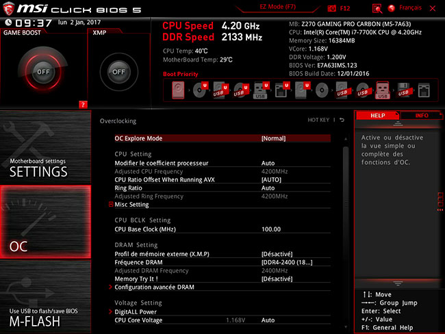 UEFI Advanced mode MSI Z170 Gaming Pro Carbon