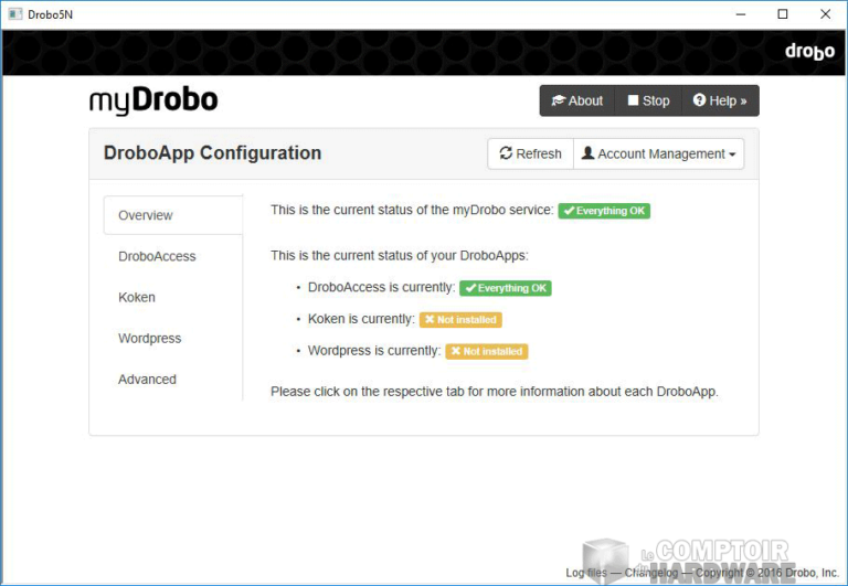Etat de l'initialisation de l'application