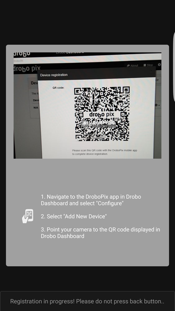 Enregistrement de l'appareil via le QR code