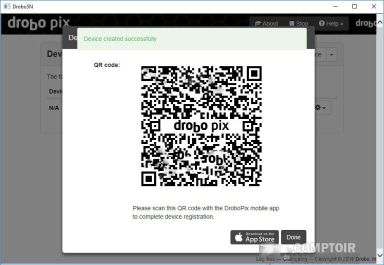 Le QR code d'association pour DroboPix