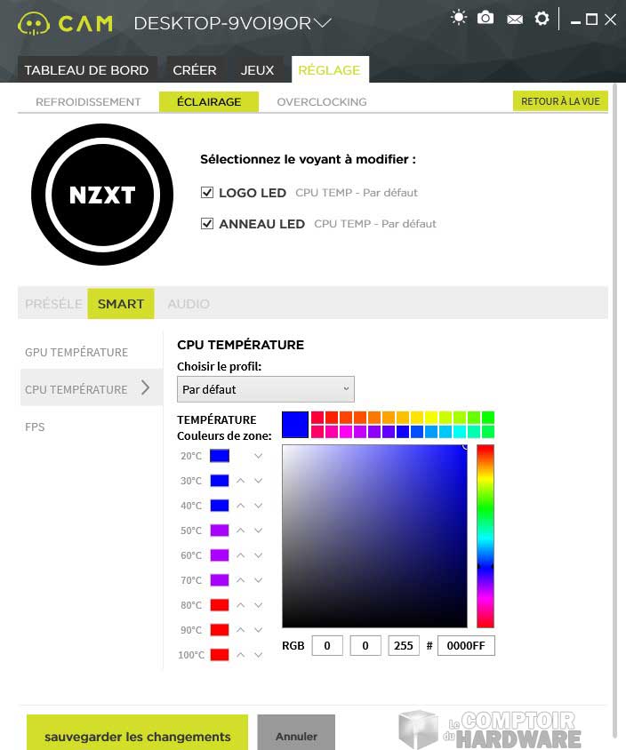 &shy;Éclairage selon la température
