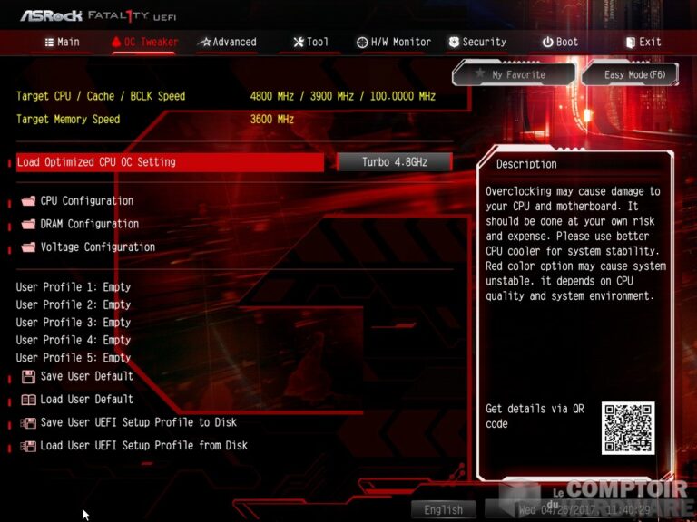 Sélection du profil d'OC auto dans le BIOS