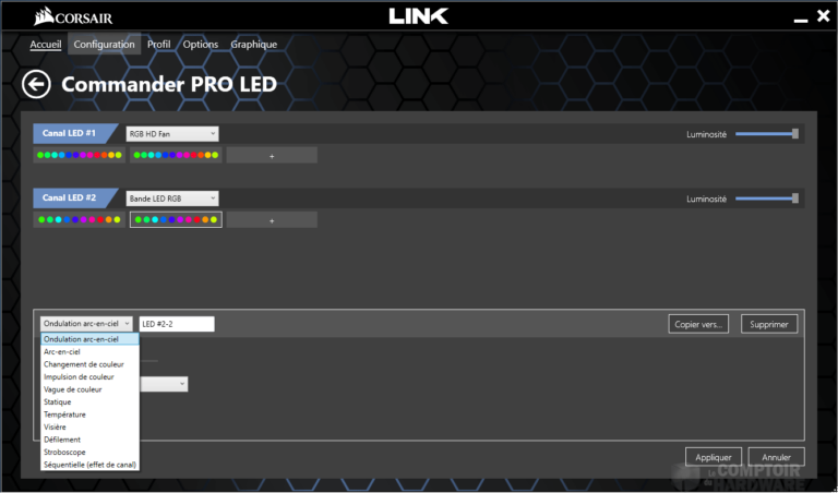 Les réglages sur le Commander Pro
