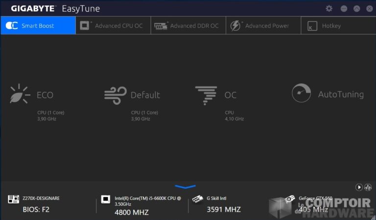 Menu principal d'EasyTune