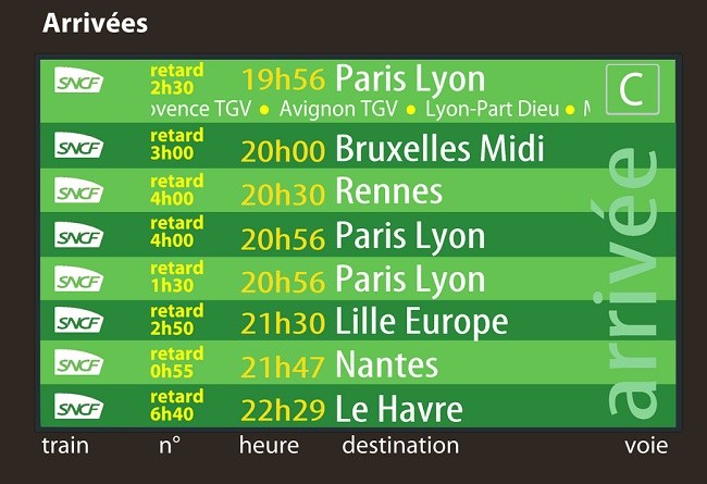 sncf panneau retard
