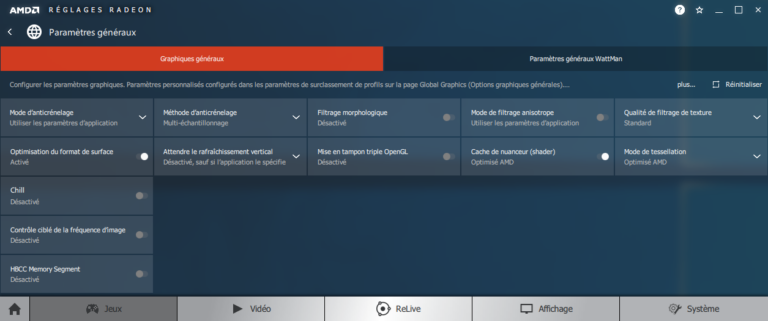 Réglages pilotes AMD