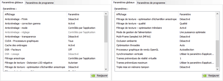 Réglages pilotes GeFORCE