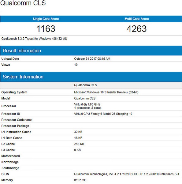 qualcomm snapdragon windows geekbench