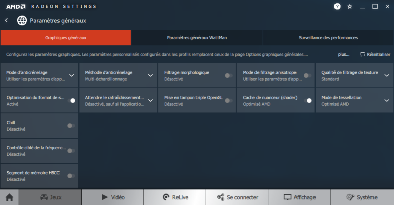 Réglages pilotes AMD