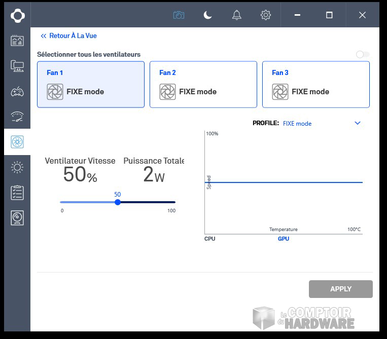 Le paramétrage d'un canal de ventilation (3 ventilateurs)