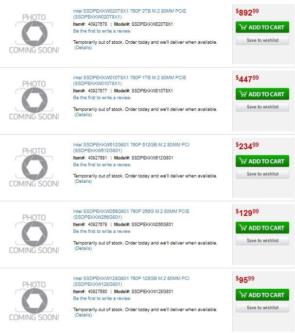 intel ssd 760 pricing leak t