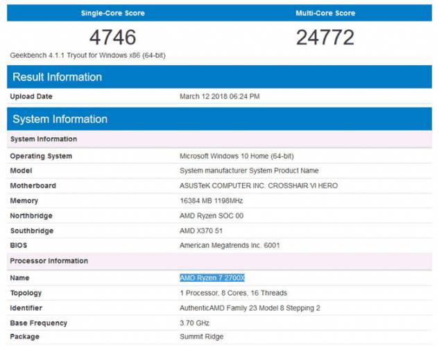 amd ryzen 2700x geekbench score