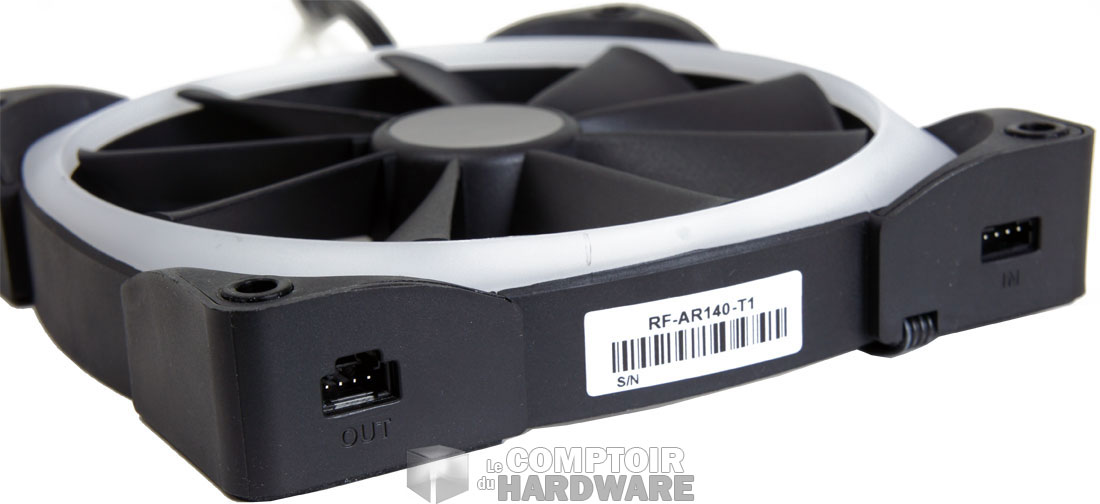 Les connecteurs qui permettent le branchement en série de l'Aer RGB 140