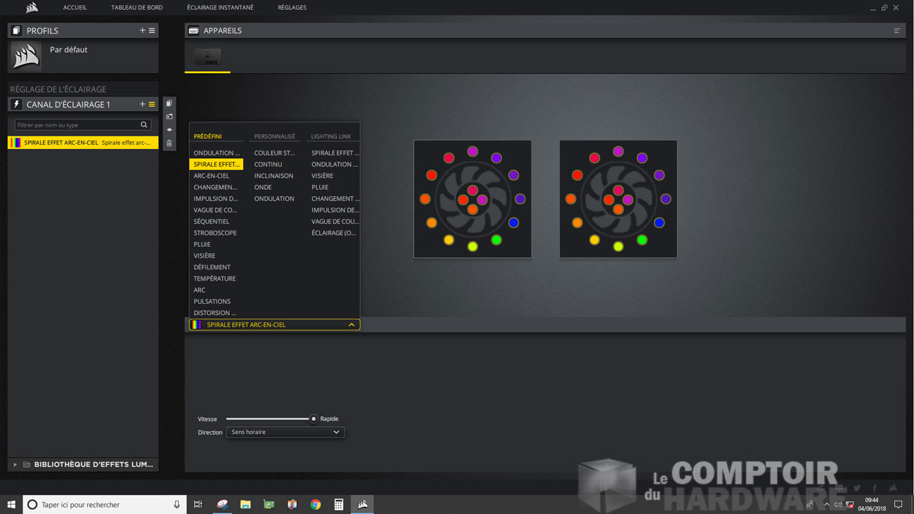 Pour le réglage des différents effets, ça se passe là