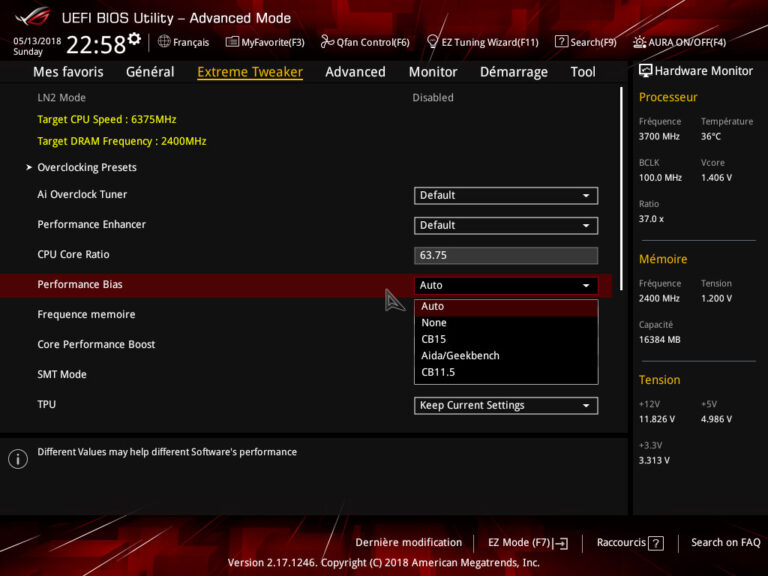 UEFI : Extreme Tweaker Performance Bias