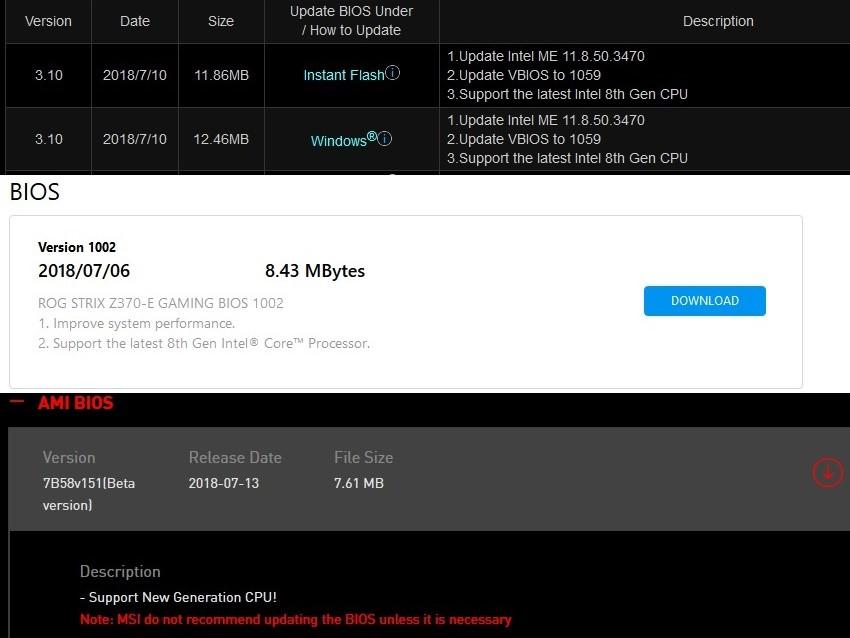 BIOS de juillet : ASRock, ASUS et MSI
