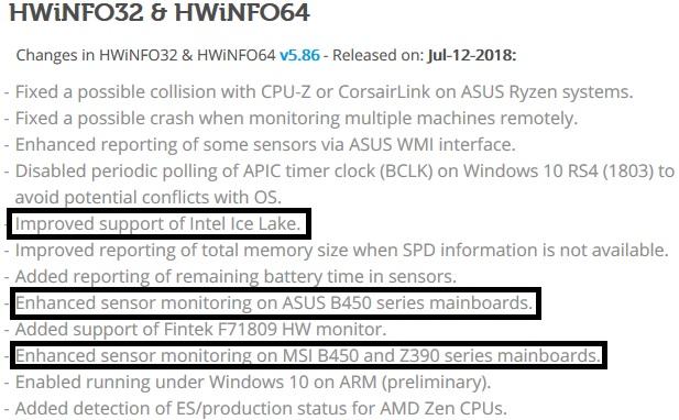 hwinfo maj juillet ice lake chipset