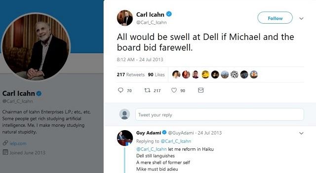 twitter carl icahn dell michael