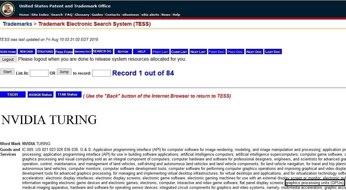 NVIDIA : GeFORCE Turing Trademark