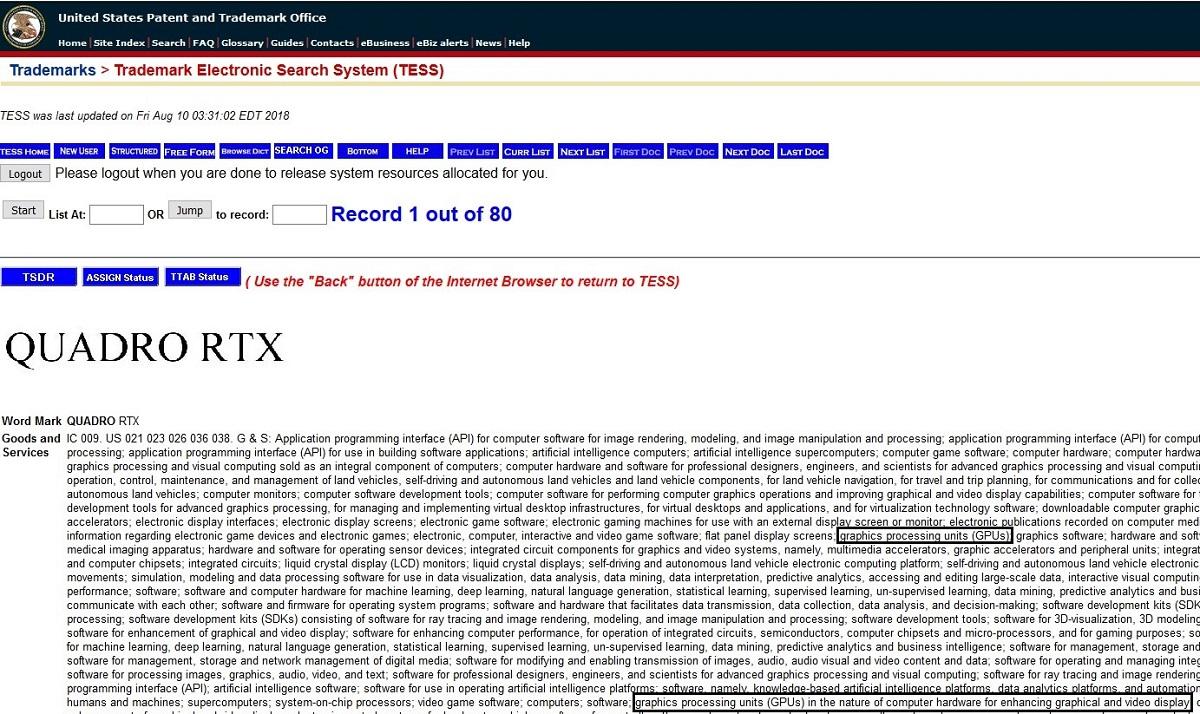 NVIDIA : QUADRO RTX Trademark