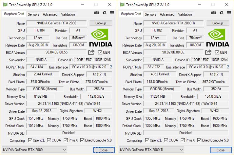 GPU-Z RTX 2080 & 2080 Ti