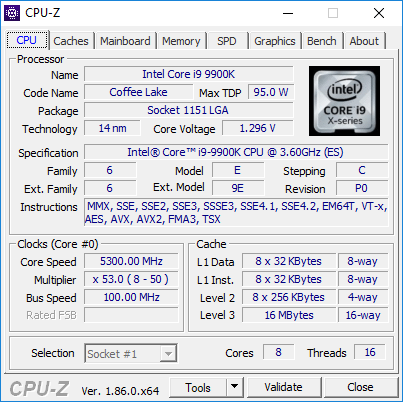 cpuz 9900k oc