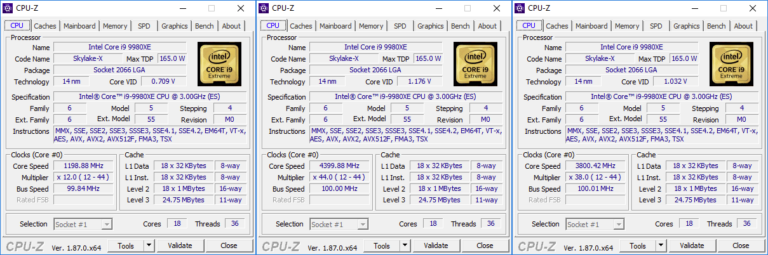 Fréquences Core i9-9980XE