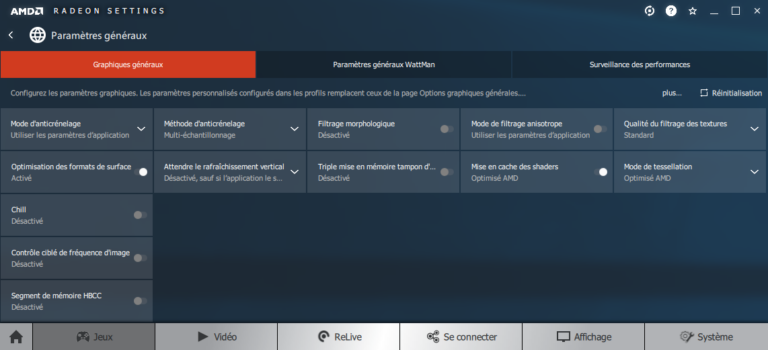 Réglages pilotes AMD