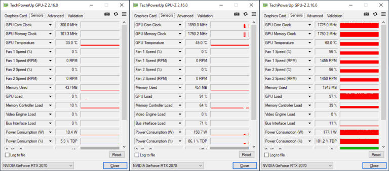 Fréquences typiques de la MSI RTX 2070 ARMOR