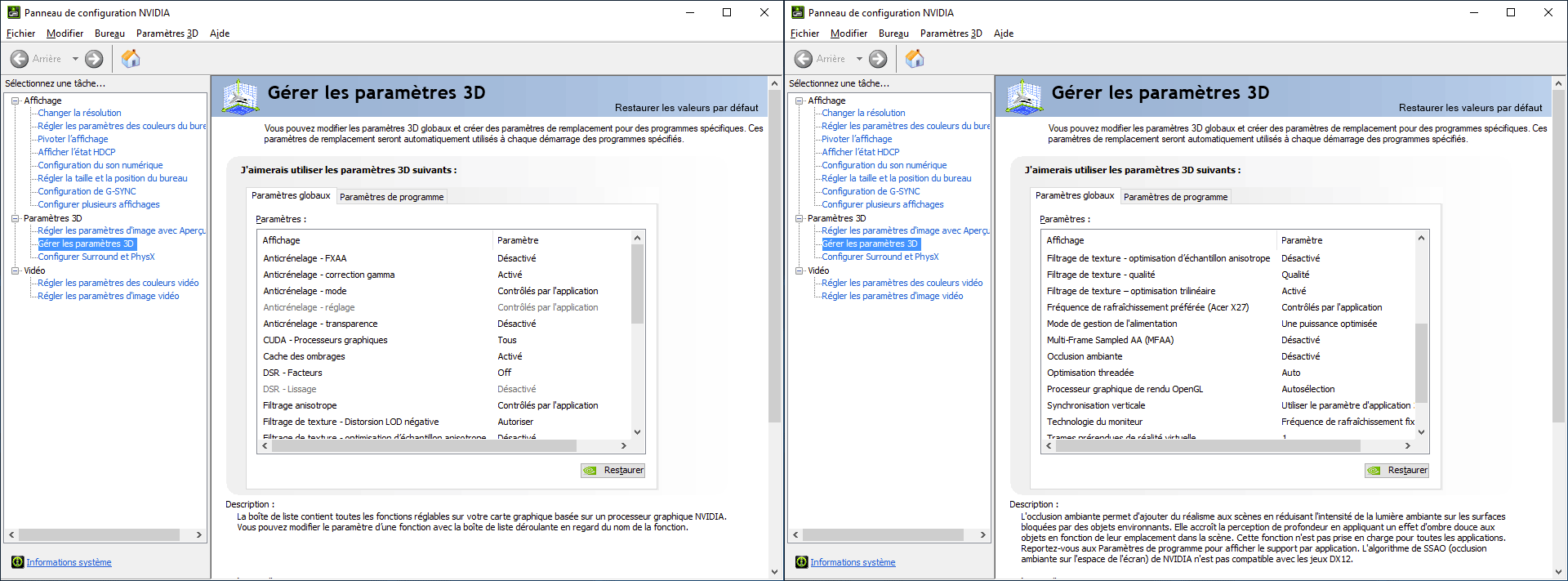 Réglages pilotes GeFORCE