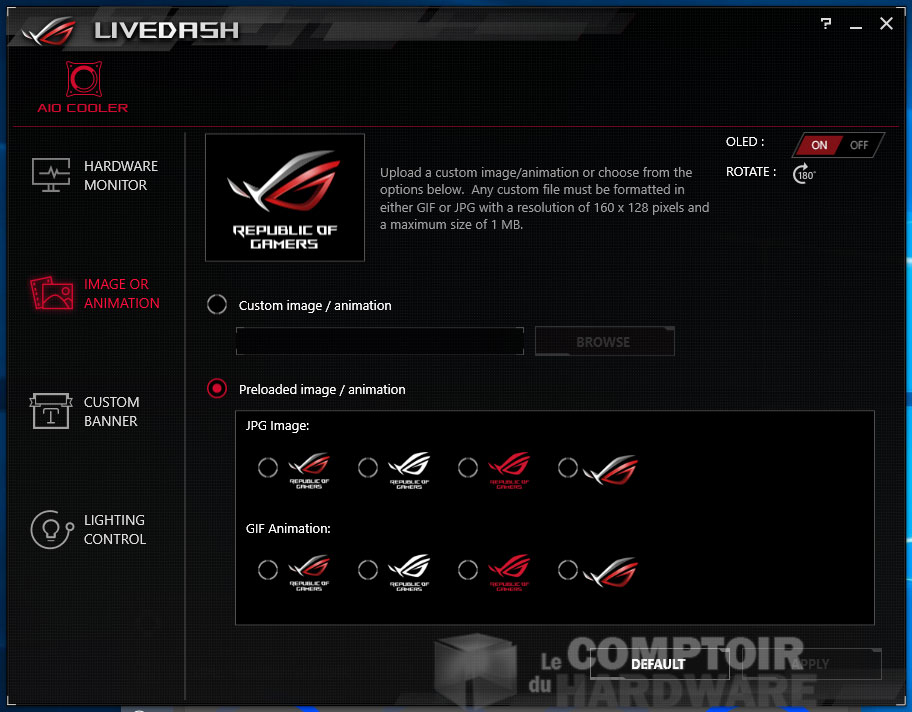 Gestion de de l'effet d'allumage et de l'image sur l'écran OLED