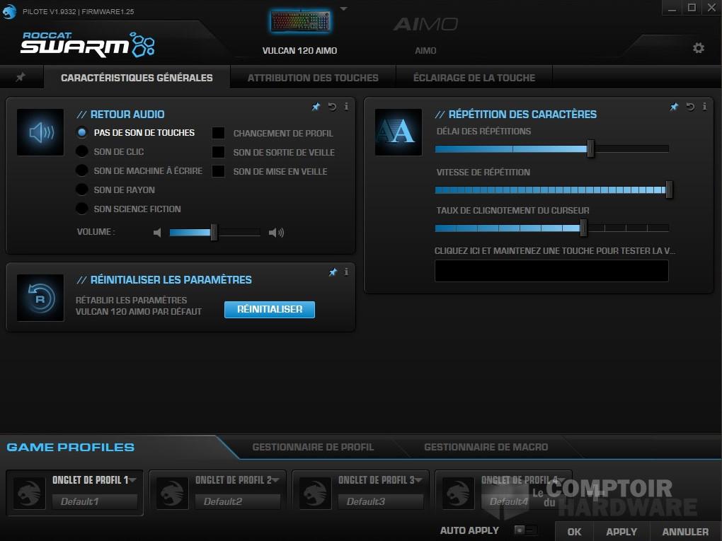 Roccat Swarm : menu principal