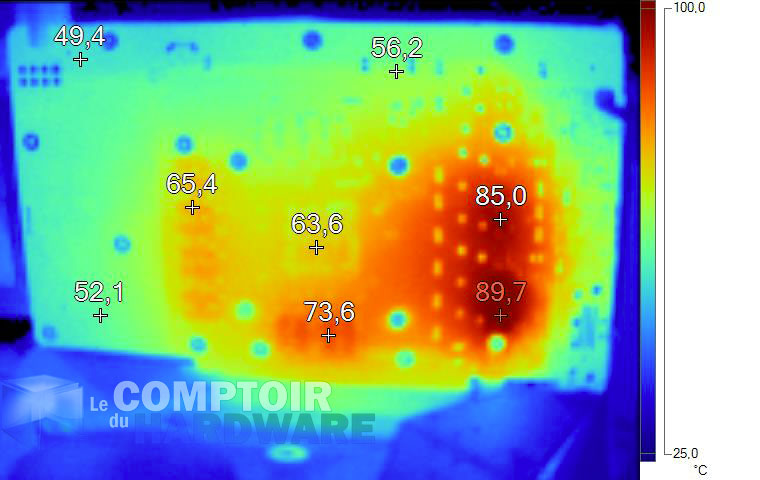 Image infrarouge de la MSI GTX 1660 Ti Gaming X en charge sans plaque arrière