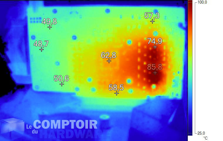 Image infrarouge de la MSI GTX 1660 Gaming X en charge sans plaque arrière