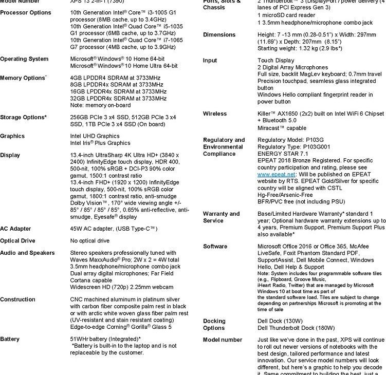 dell : specifications xps 13