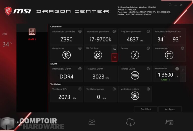 msi mpg z390 gaming edge ac - overclock et monitoring