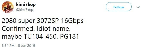 rtx 2080 super 3072sp tweet kimi7kop