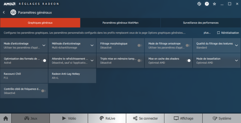 Réglages pilote AMD