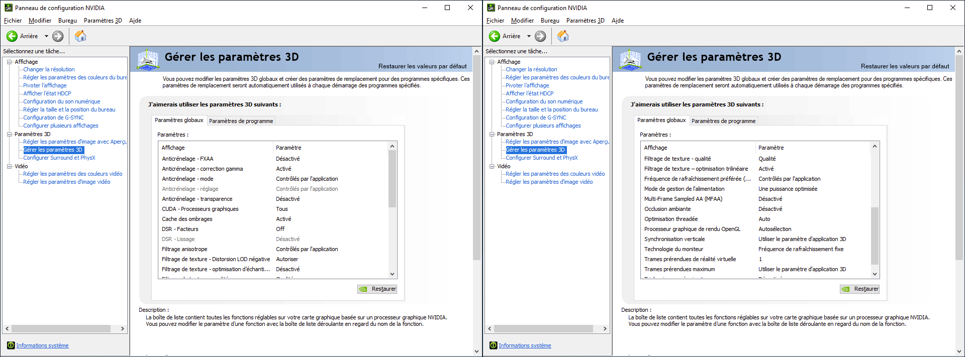 Réglages pilotes GeFORCE