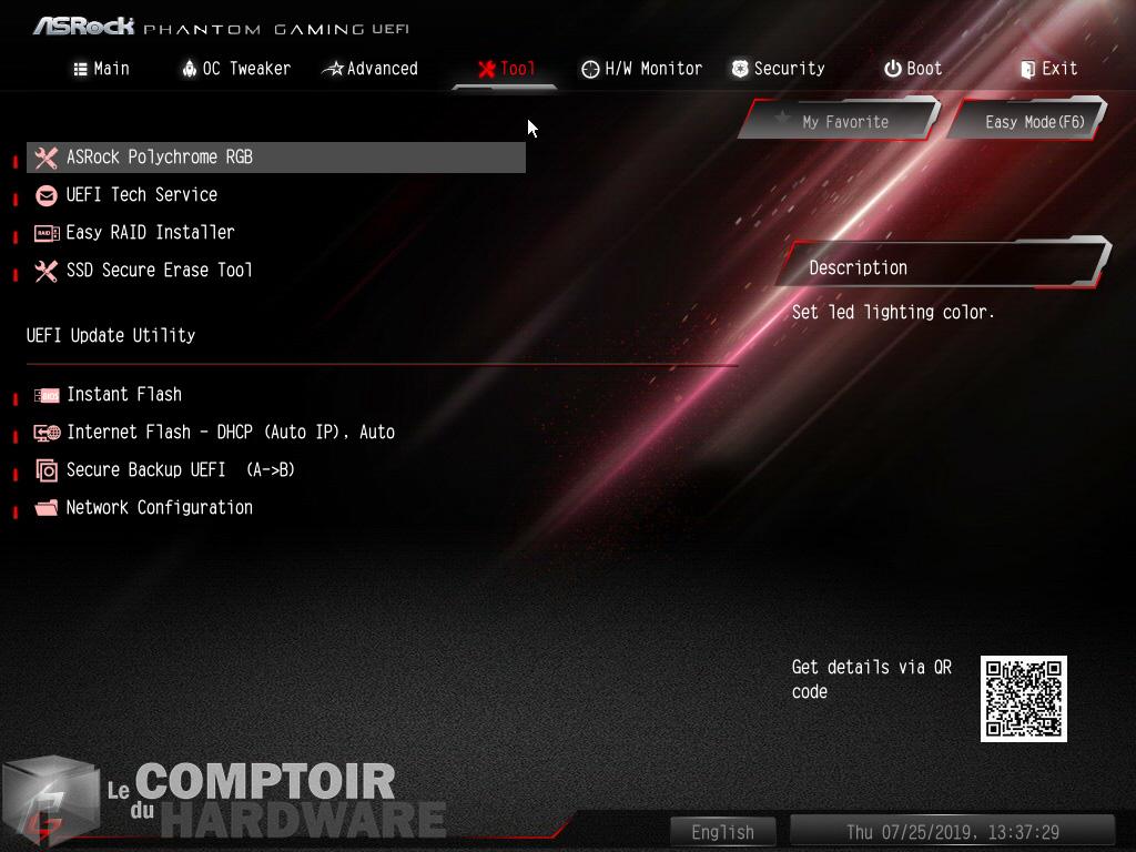 asrock z390 phantom gaming x - outils intégrés au bios