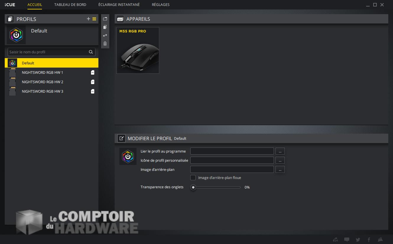 Corsair M55 RGB PRO : Réglage des profils