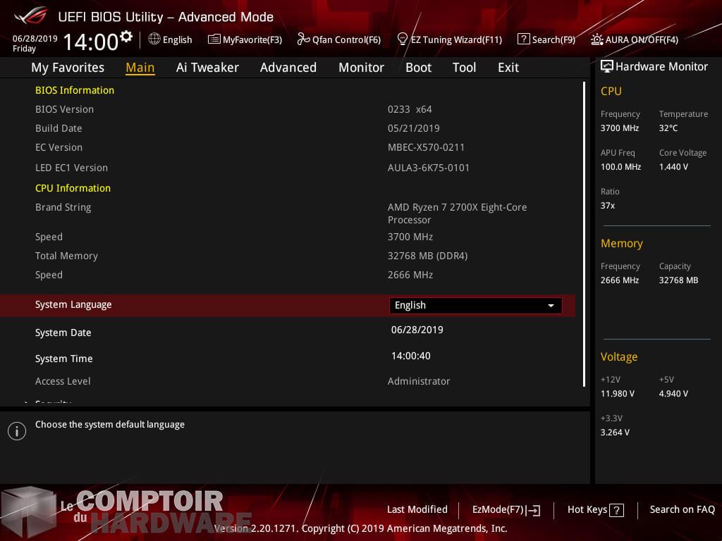 asus crosshair viii hero wifi - bios en mode avancé