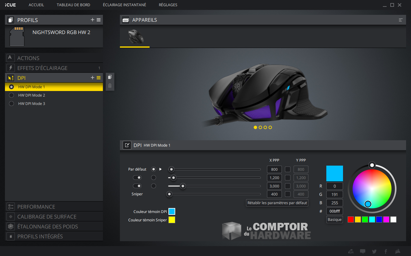 Corsair NIGHTSWORD RGB : iCUE et ses DPI
